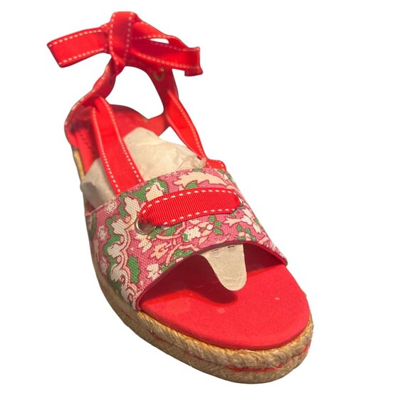 NIB Lands End Espadrille  Wedge Slide Tropical Pink Print Sz 6.5 Resortwear - Picture 4 of 7